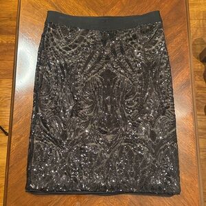 BCBGMaxAzria Black Sequin BodyCon Pencil Skirt